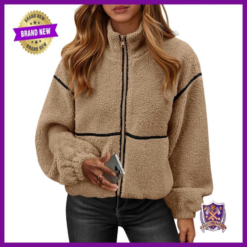 Oversized Sherpa Jacket Women's Fleece Zip Up Winter Coat Faux Fur